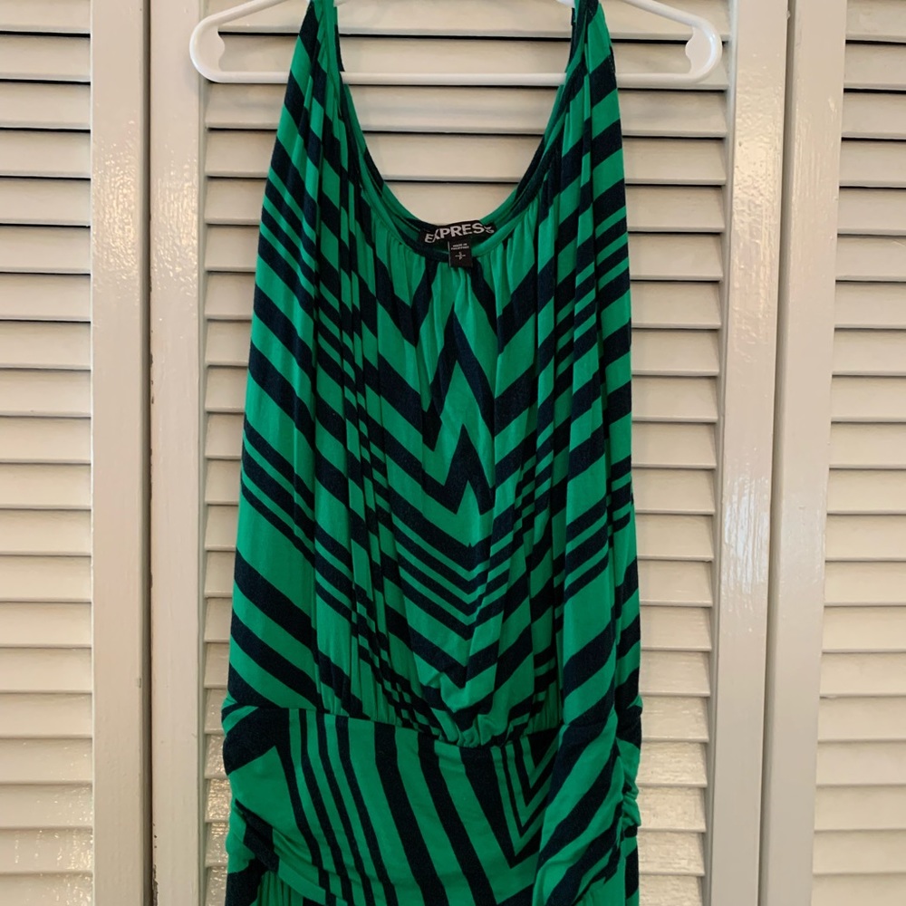 EXPRESS Green Black Chevron Stretch Rayon A-Line Sleeveless Dress SM EXCELLENT - Picture 2 of 5